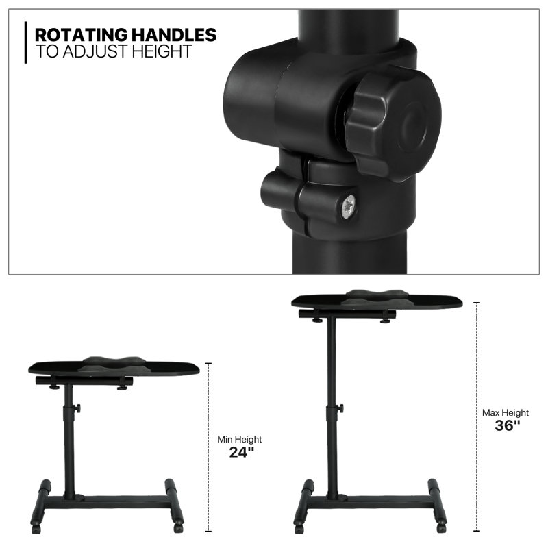 Black Adjustable Height Rolling Laptop Desk with MDF Top
