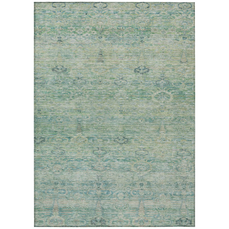 Machine Washable Indoor/Outdoor Xhevrie Teal Rug, Rectangle 5' x 7'6"
