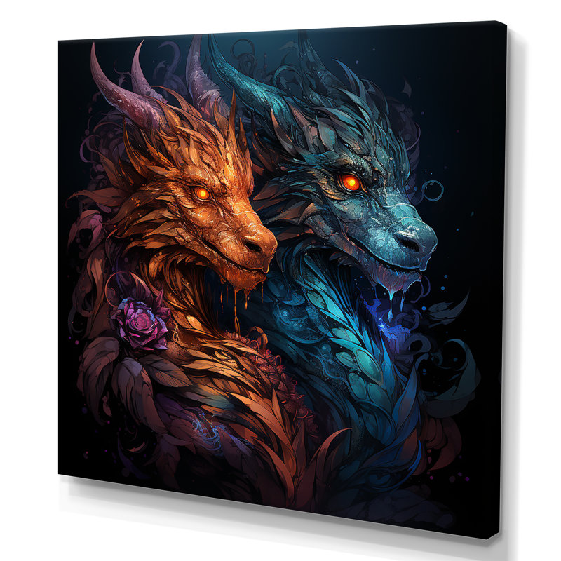 Fire Breathing Dragons Lair I - Dragons, art mural, Toile tendue, H 36 po x l 36 po x P 1,5 po