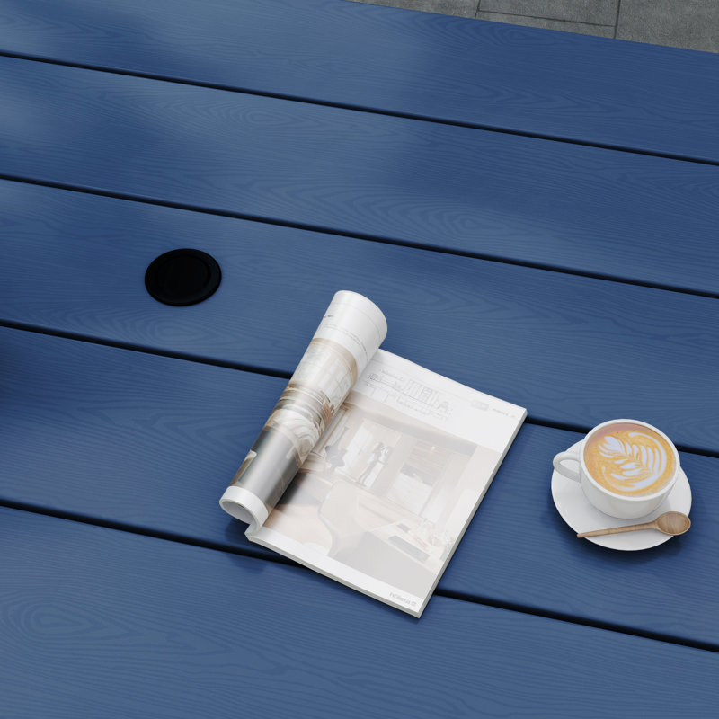Table de jardin rectangulaire en PEHD, résistante aux intempéries, avec trou pour parasol. Idéal pour terrasse, bord de piscine, balcon, jardin et cuisine.