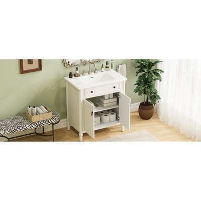 Antique 31-Inch Bathroom Vanity With White Finish, Construction, And Easy Maintenance Features For A Low-Maintenance Vintage-Style 31" Faux Aged Frame, Hassle- Installation
