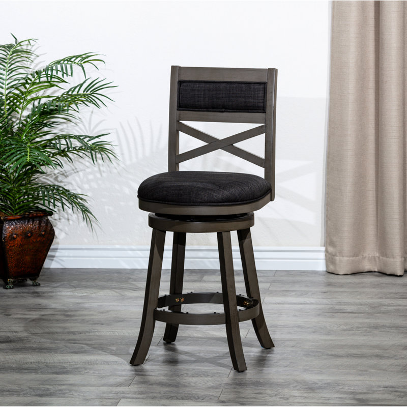 Tabouret de bar de 30 po de hauteur au fini gris patiné avec tissu gris anthracite - tabouret pivotant de qualité, finition, siège