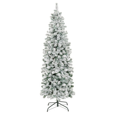 Snow Flocked Artificial Pencil Christmas Tree Holiday Decoration w/ Metal Stand