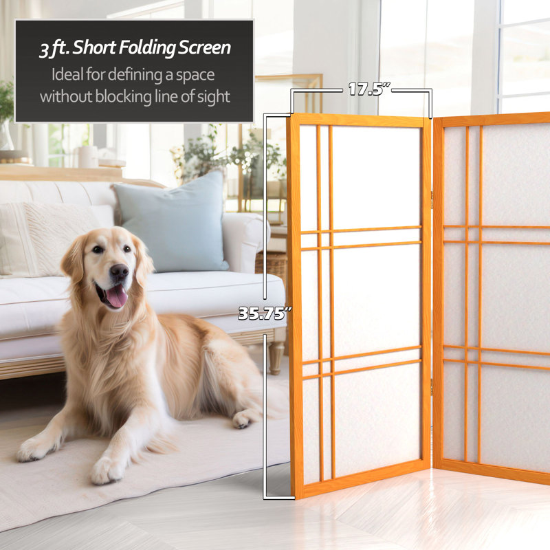 Keitez 3 ft. H Short Folding Shoji Screen, Honey, 4