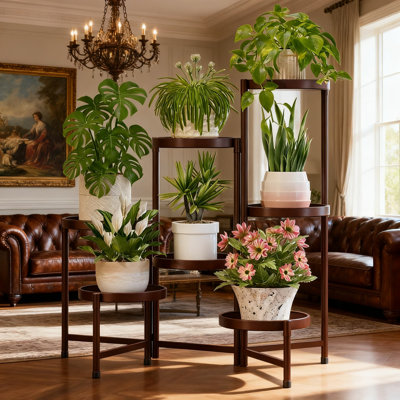 Support à plantes en spirale à 7 niveaux pour l'intérieur et l'extérieur, support à fleurs en métal robuste avec larges plateaux ronds, conception pliante peu encombrante pour plantes multiples en pot
