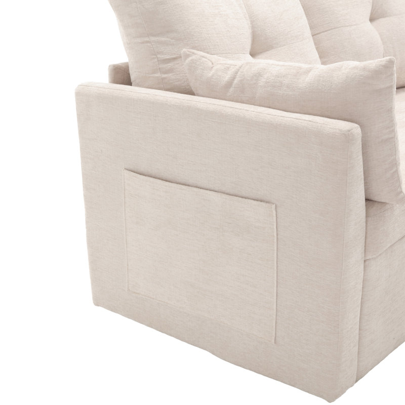 Vaya 2 - Piece Pull Out Sectional Sleeper Sofa With Storage Chaise, Beige Chenille