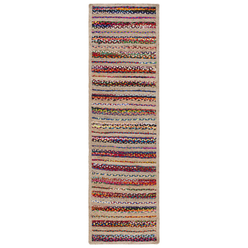 Abhay Hand Woven Jute/Chindi Rug in Natural, Runner 2'3" x 8'