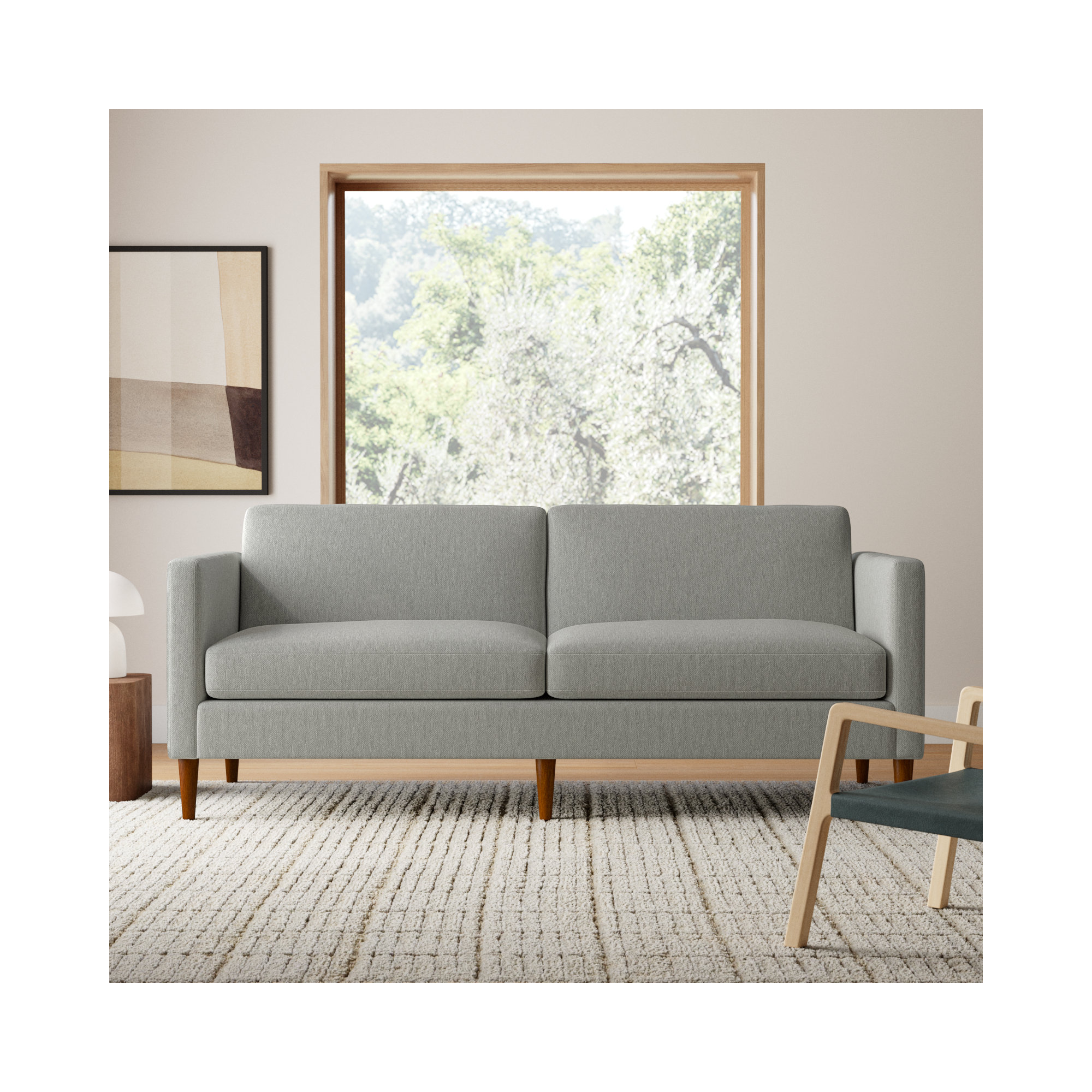 Clifford 87" Upholstered Custom Sofa, Ticket Smoke Heathered Basketweave