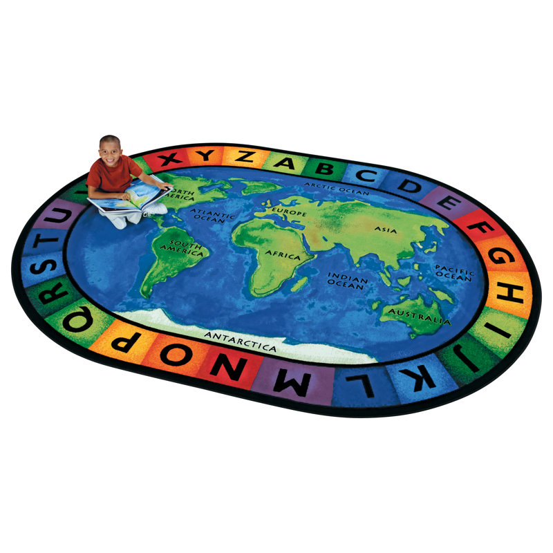 Circletime Around the World Premium Tufted Blue/Green Area Rug, Oval 8'3" x 11'8"