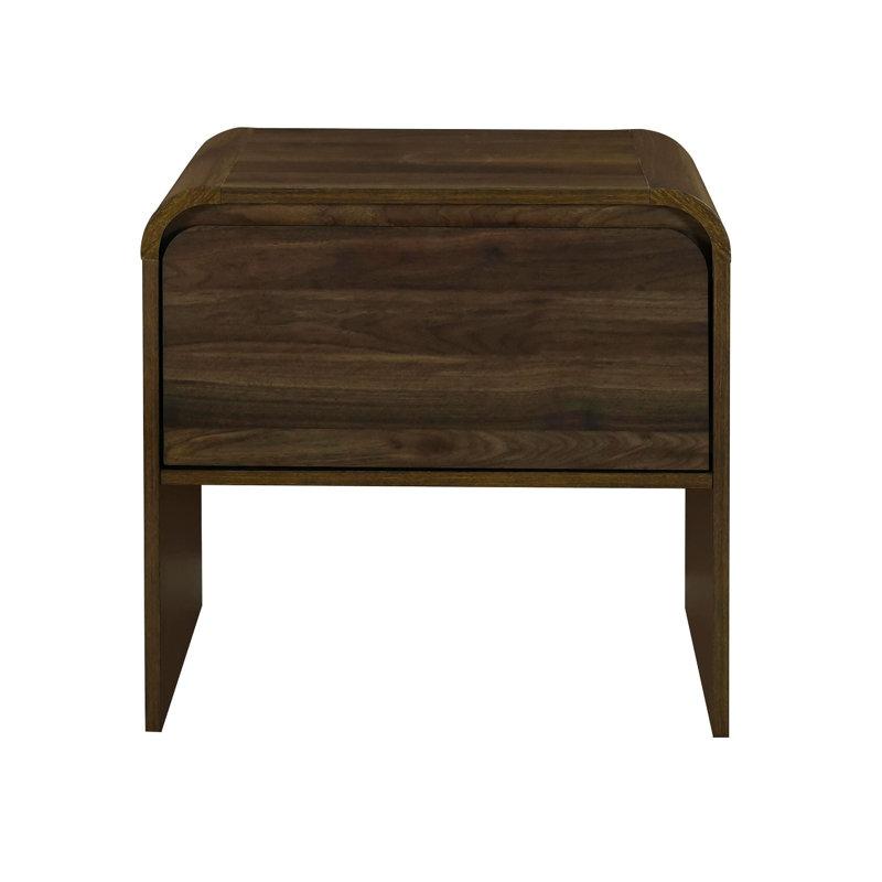 Table de bout Maria, 2 tiroirs, bords de cascade brun noyer, Noyer