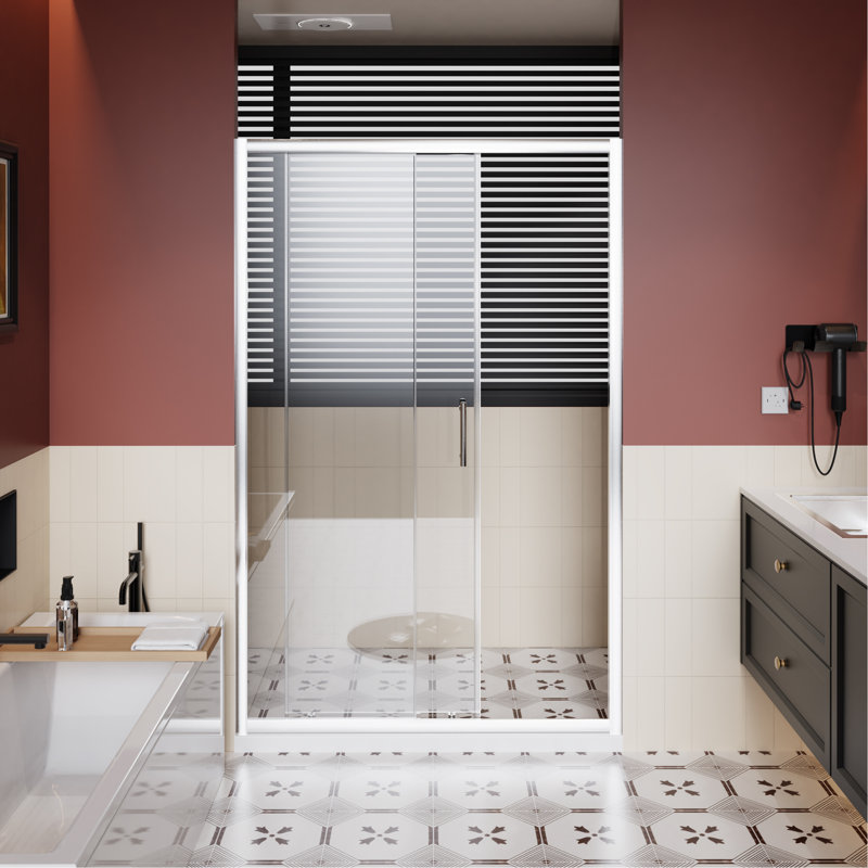 48.In W X 72.In H Single Sliding Shower Door, 1/5 Inch Thick Clear Tempered Glass Shower Door With Stainless Steel Handle