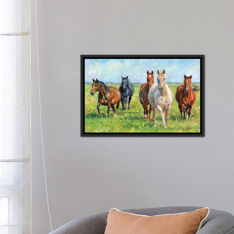 Chevaux sauvages par David Stribble - reproduction d'art, H 18 po x l 26 po x P 1,5 po, Toile avec cadre noir patiné