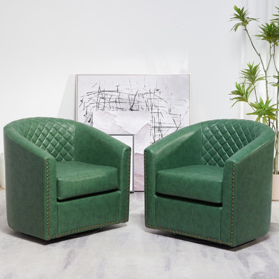 Boney 2- Piece 29" Wide Tufted Faux Leather Barrel Small Swivel Chair