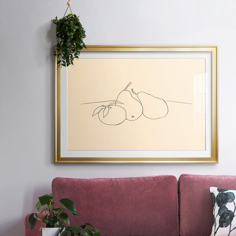 Dessin de fruits IV encadré sur papier, Or, H 27 po x l 39 po x P 1,5 po
