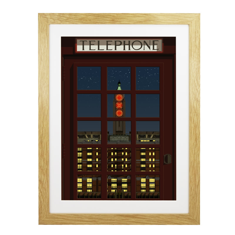 London Telephone Box 2 - Print, Oak Framed, 40cm H x 30cm W x 3cm D
