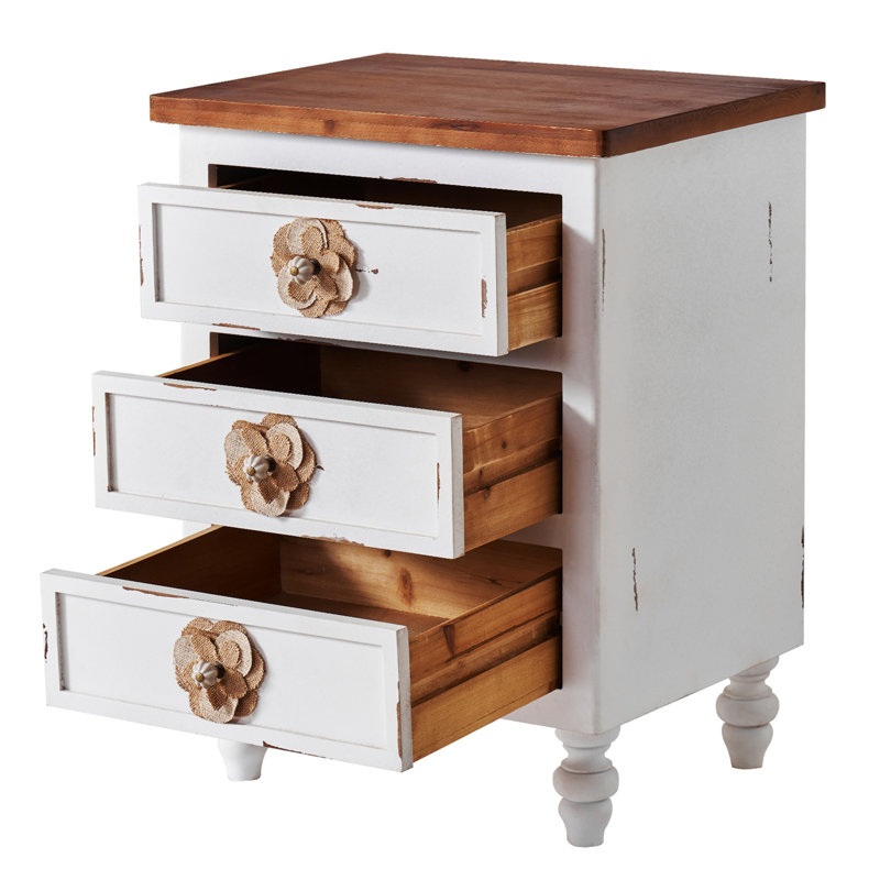 Table de bout Vintage Farmhouse, Blanc antique / noyer