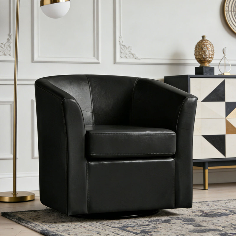 Faux Leather Swivel Barrel Chair, Noir