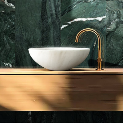 Lavabo vasque de salle de bain en marbre blanc naturel, 400 x 150 mm, fabriqué à la main et attrayant avec un design esthétique