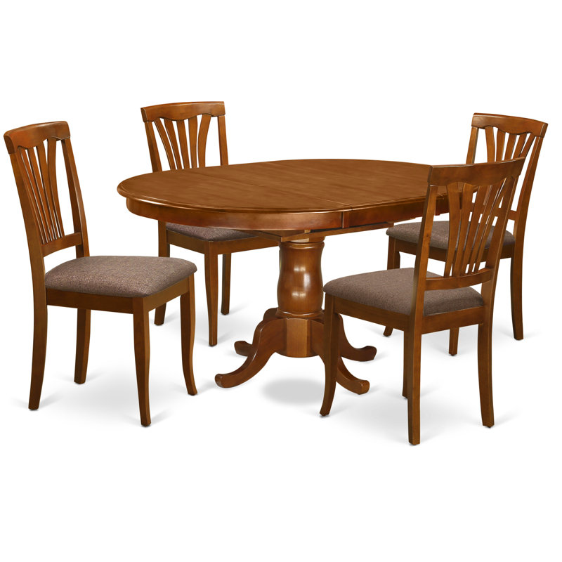 5 Piece Dinette Set for 4 Includes an Oval Dining Room Table with Butterfly Leaf and 4 Linen Fabric Kitchen Dining Chairs, Saddle Brown
