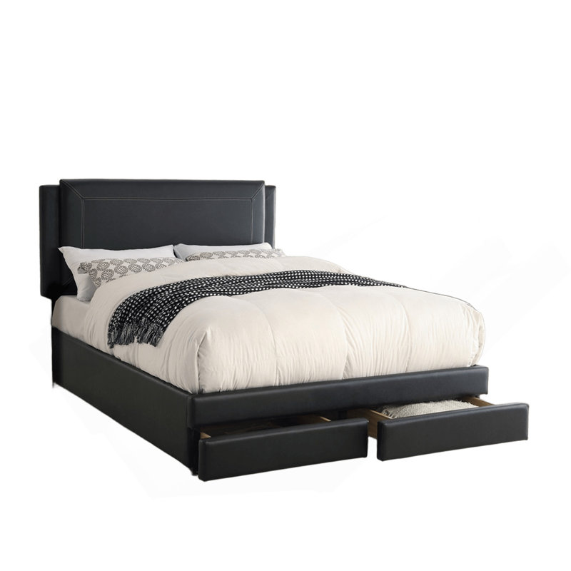 Ensemble de lit 1 pièce noir luxueux grand lit avec tiroirs de rangement FB Modern, Grand lit