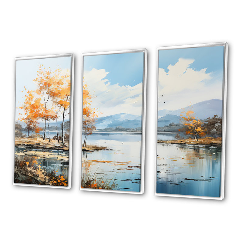 Lacs Serenity Charm liquide Art I - rivière Wall Art ensemble de salon, Cadre flottant blanc, H 40 po x l 60 po x P 1 po
