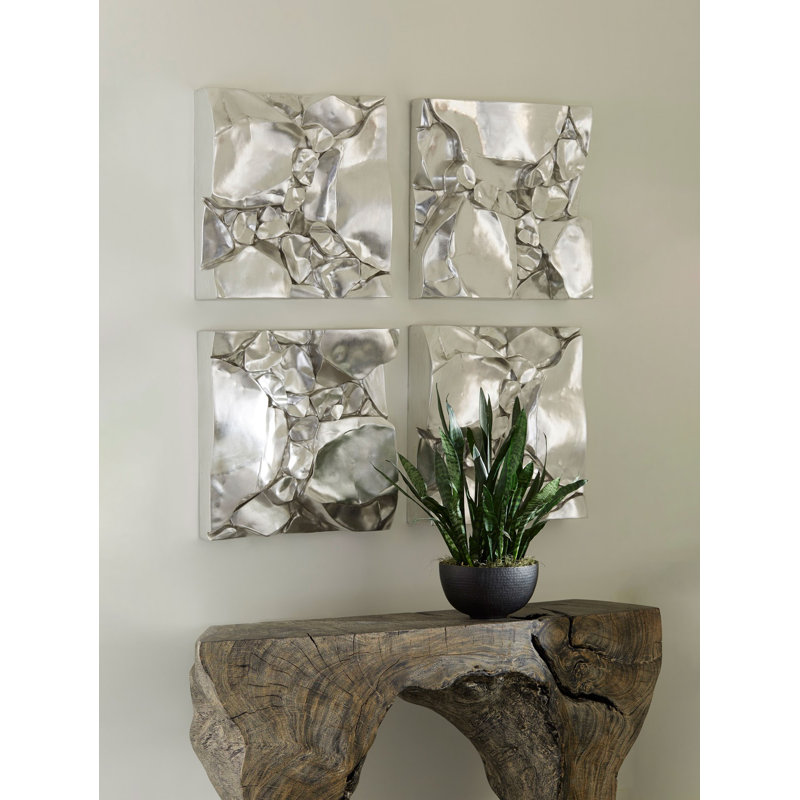 Contemporary Silver Leaf 24" Square Cairn Wall Decor