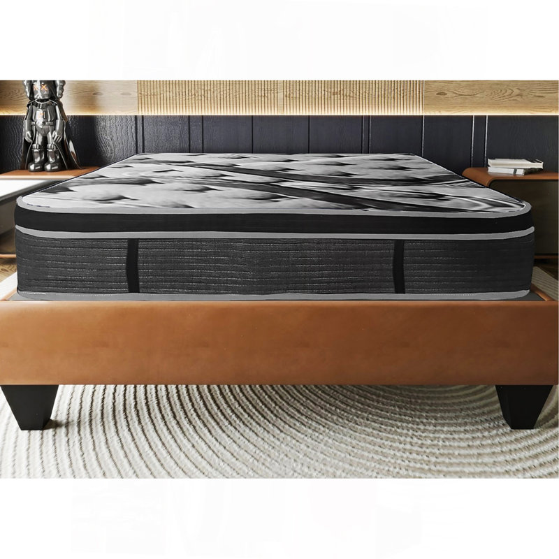 Premium 14In Memory Foam Mattress In A Box, Plush Euro Top Pocket Coil Mattress, Gray, King
