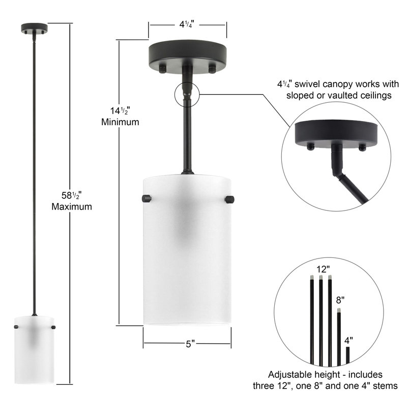 Angelina 1 - Light Single Pendant, Black, Frosted, Medium Shade