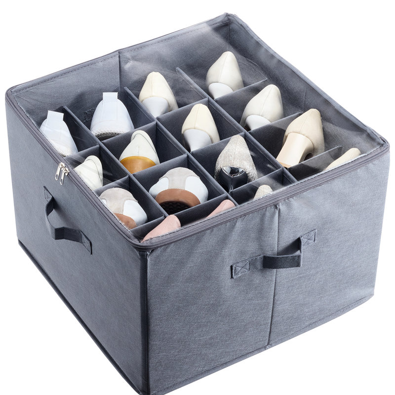 Boîte à chaussures à glisser sous le lit, 16 compartiments, séparateurs renforcés, fenêtre transparente, idéale pour ranger vos baskets. Matériau respirant, couvercle transparent, poignées, gain de place dans le placard.