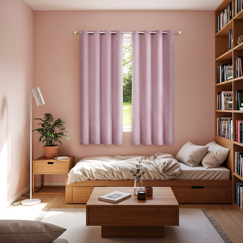 Linen Blend Blackout Curtain Panel Pair, Pink, 117cm Width x 137cm Drop