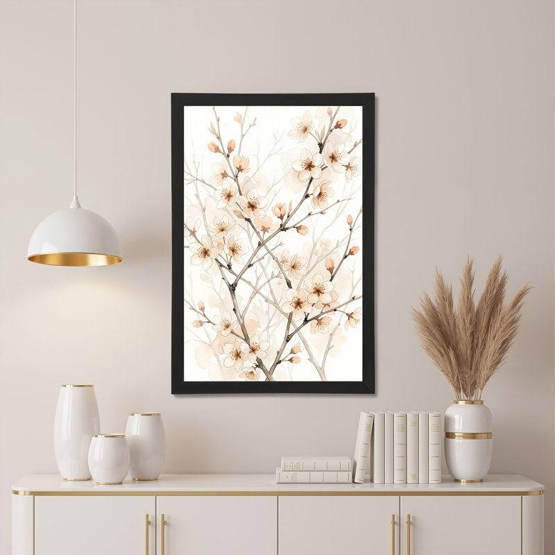 Art sur toile, branches de cerisier rose, H 24 po x l 16 po