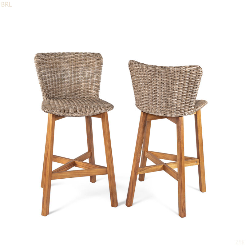 Tabouret de bar d'extérieur, bois fini teck, ensemble de 2, Marron clair