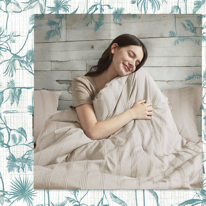 Ensemble de literie pour grand lit, polyester rayé, confort à la maison moderne