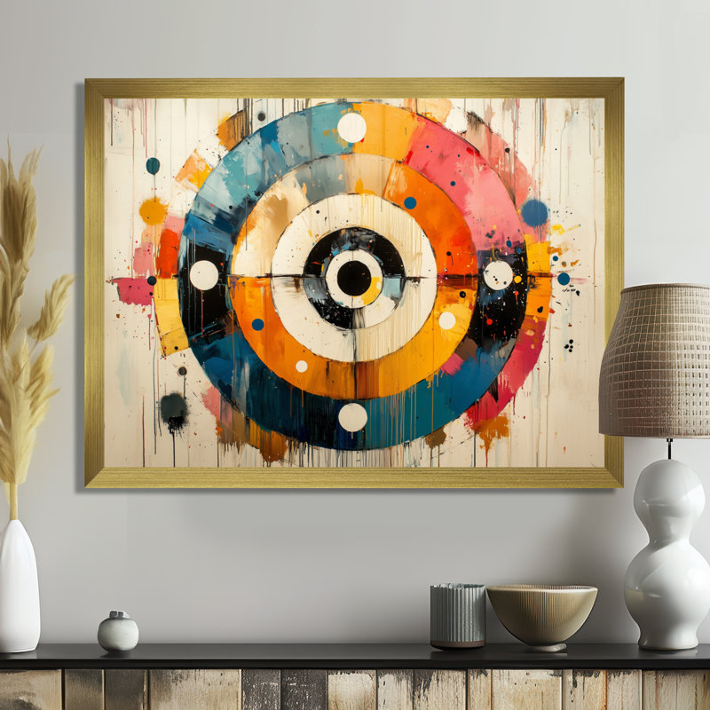 Abstrait labyrinthe prismatique de vinyle II - musique, art mural, H 16 po x l 32 po, Cadre flottant, Doré