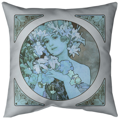 Housse de coussin alphonse mucha couronne de fleurs