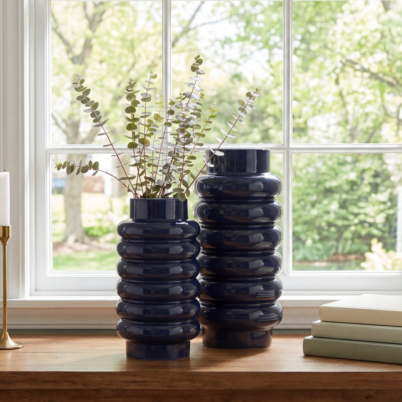 Alix Stoneware Table Vase, Dark Blue