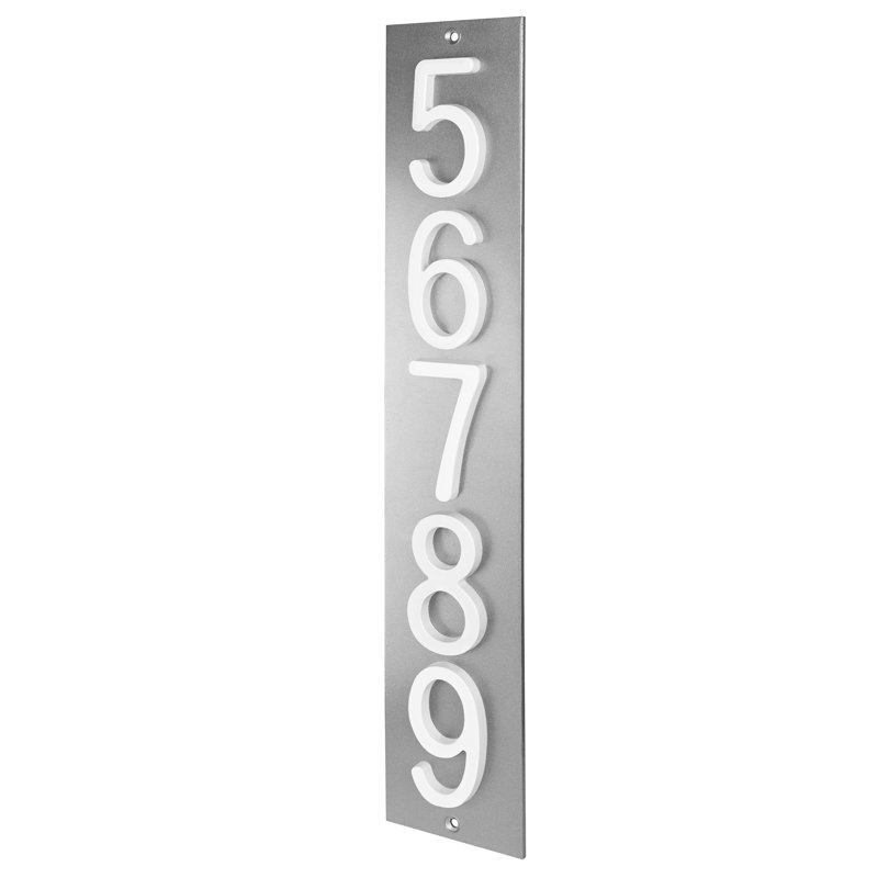 Plaque d'adresse verticale en aluminium Royal Shade, Blanc, Argent argent, Oui