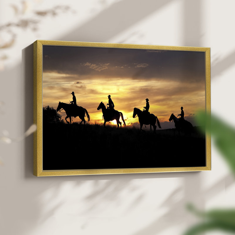 Sunset Cowboys -Framed Print - Restickable, 8" H x 10" W