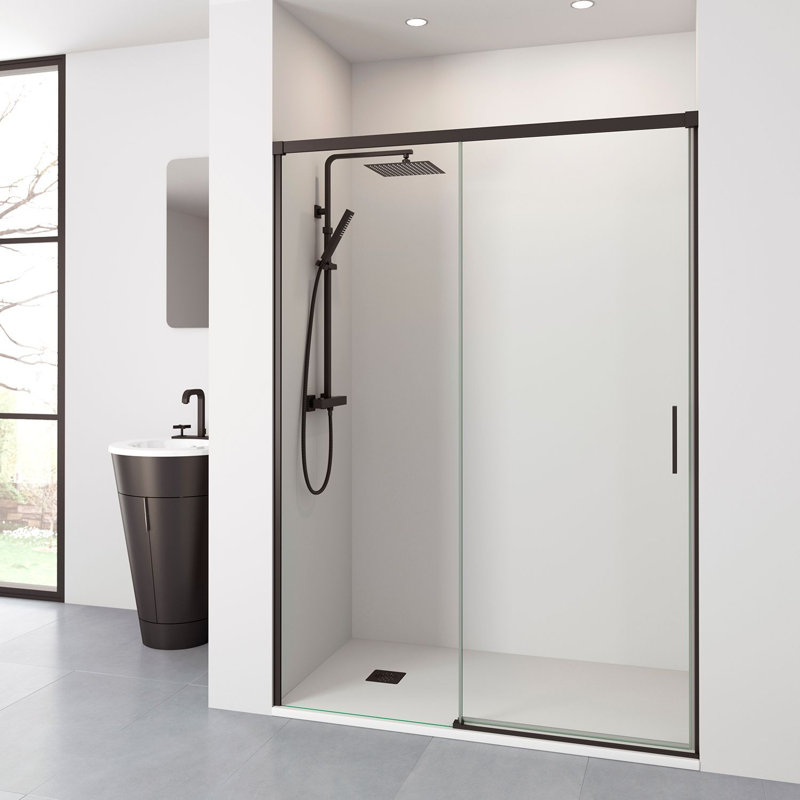 DAX Helsinki 58 to 60" W x 77" H Framed Sliding Shower Door, Matte Black