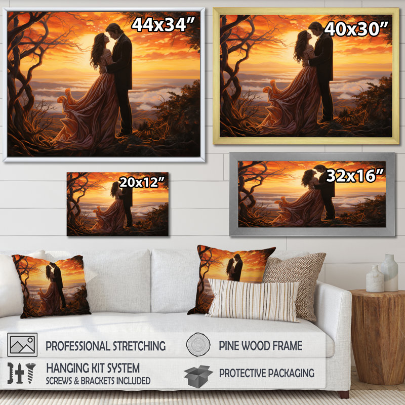 «Bethen Romantic Couple Landscape Luminous Embrace V», reproduction sur toile, H 34 po x l 44 po x P 1,5 po