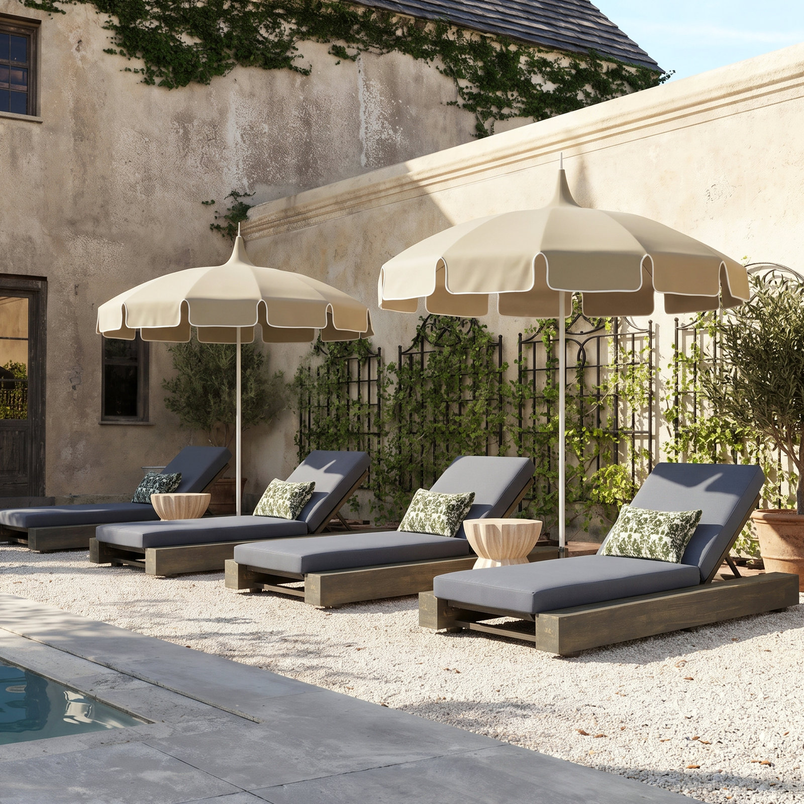 Donnie 39" Acacia Patio Chaise Lounge Set, Sandblast Gray Frame / Dark Gray Cushion, 4