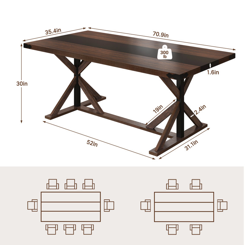Dariusz 71" Farmhouse Dining Table, Kitchen Rectangular Large Rustic Dinner Table, Adjustable Leg For Dining Living Room
