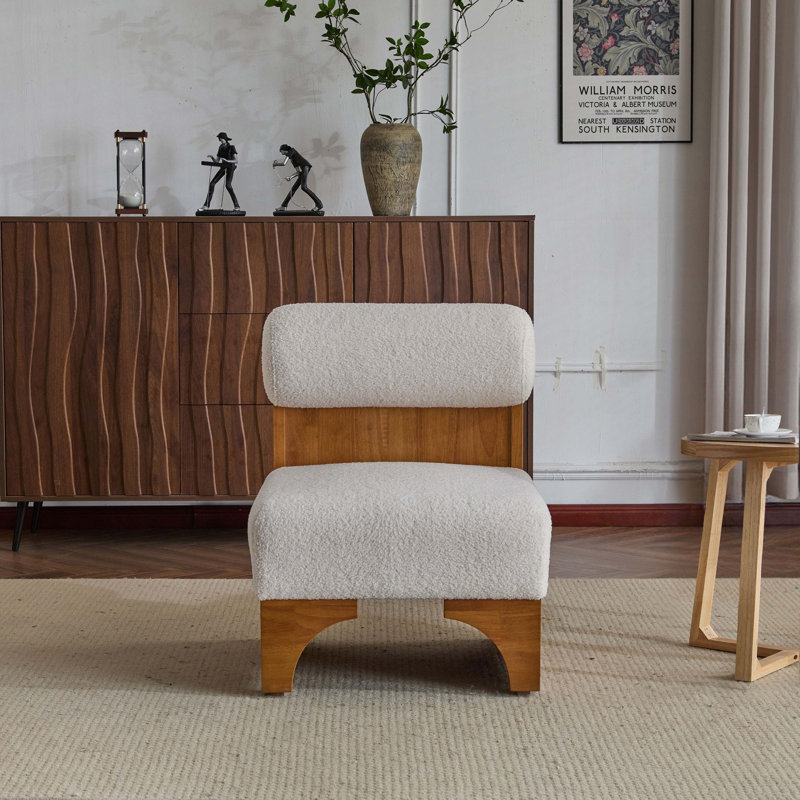 Chaises d'appoint modernes avec dossier roulé Aundray, Beige bouclé