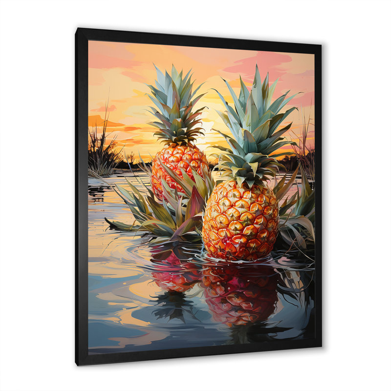 «Sunny Pineapple Serenade Lakeside», reproduction sur toile, Cadre photo noir, H 40 po x l 30 po x P 1,5 po