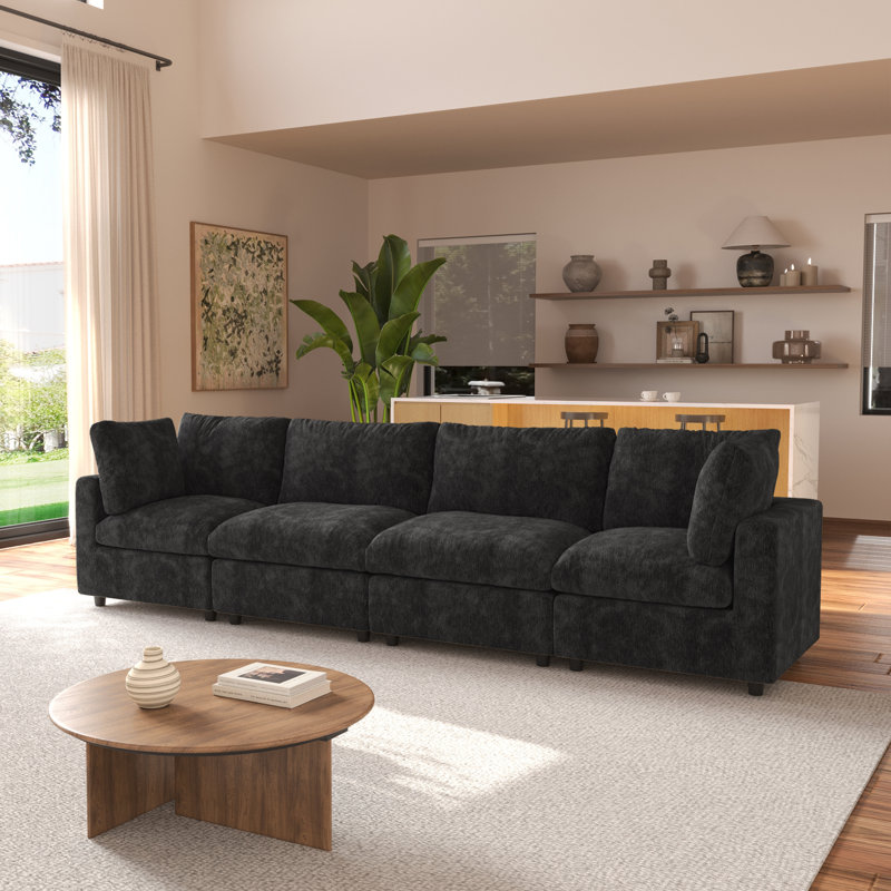 Kessi 134" Upholstered Slipcovered Sofa, Black