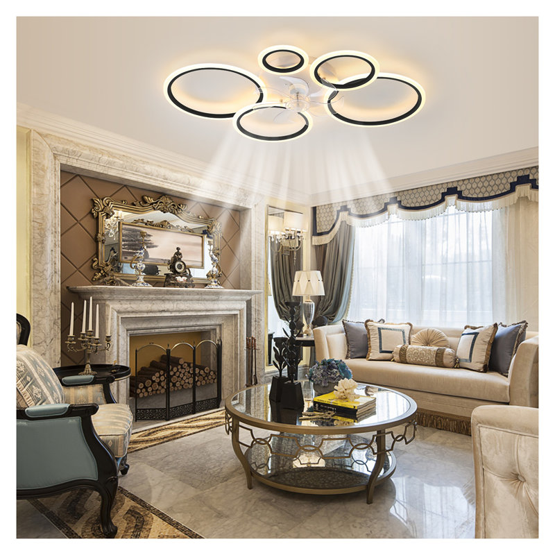 Ventilateur de plafond noir moderne avec lumières, télécommande et contrôle d'application, DEL à intensité variable, 39 po