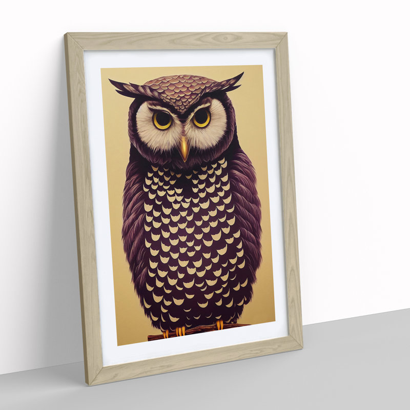 Perched Owl - Wall Art, 42cm H x 29.7cm W, White, canvas/paper