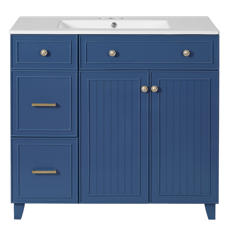 Meuble-lavabo moderne avec lavabo en céramique, tiroirs multiples, tablettes réglables, portes à fermeture douce, idéal pour les petites et moyennes salles de bain