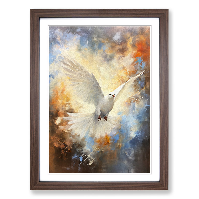 Dove Bird Gestural - Single Picture Frame Print on Wood, Walnut Framed, 34cm H x 25cm W