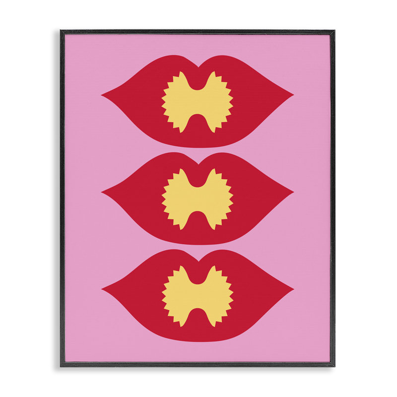  «Lips & Bowtie Pasta», art de la giclée encadrée par Daphne Polselli, H 14 po x l 11 po, Giclée encadrée noir minuit